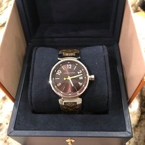 LOUIS VUITTON Mono Canvas 34mm Tambour Quartz Brun